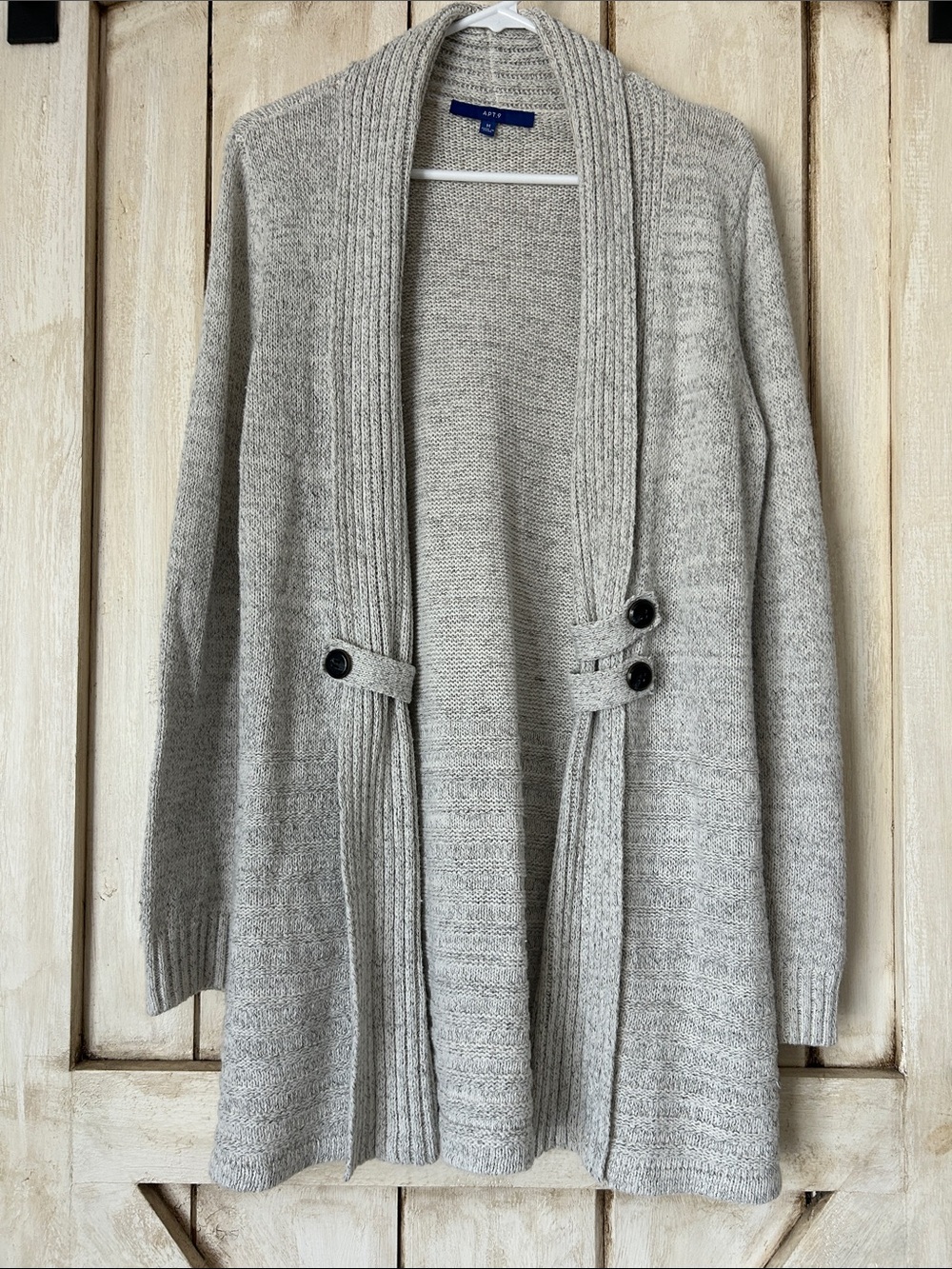Apt. 9 Light Gray Ribbed Shawl-Collar Open Cardigan